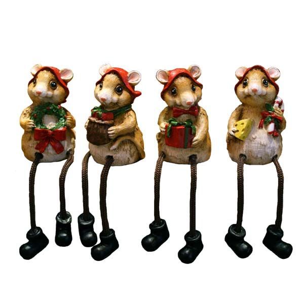 4 souris de noël jambes pendantes marron