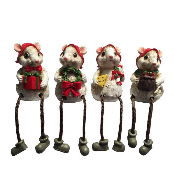 4 souris blanches de noël jambes pendantes