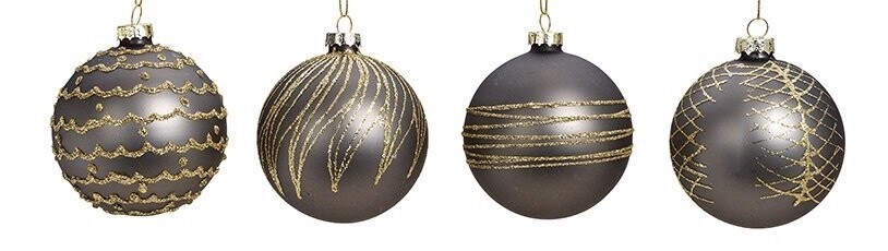 Lot de 4 boules gris pailleté et or Lot de 4 boules gris pailleté et or