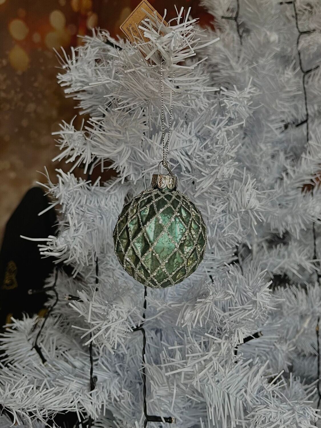 Boule de Noël pailletée vert turquoise et argent petit carré Boule de Noël pailletée vert turquoise et argent petit carré