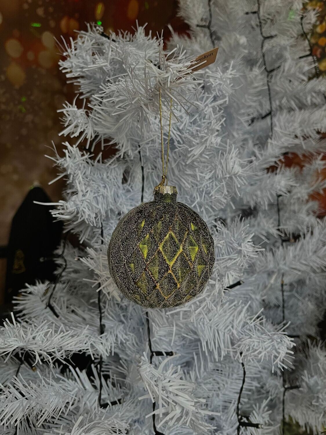 Boule de Noël vert effet neige pailletée losange Boule de Noël vert effet neige pailletée losange