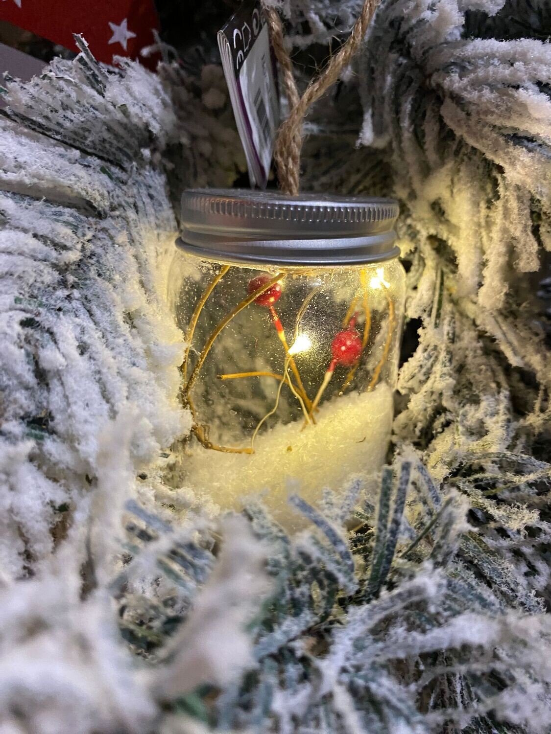 Bocal nature lumineux baies de houx artificiels Bocal nature lumineux baies de houx artificiels