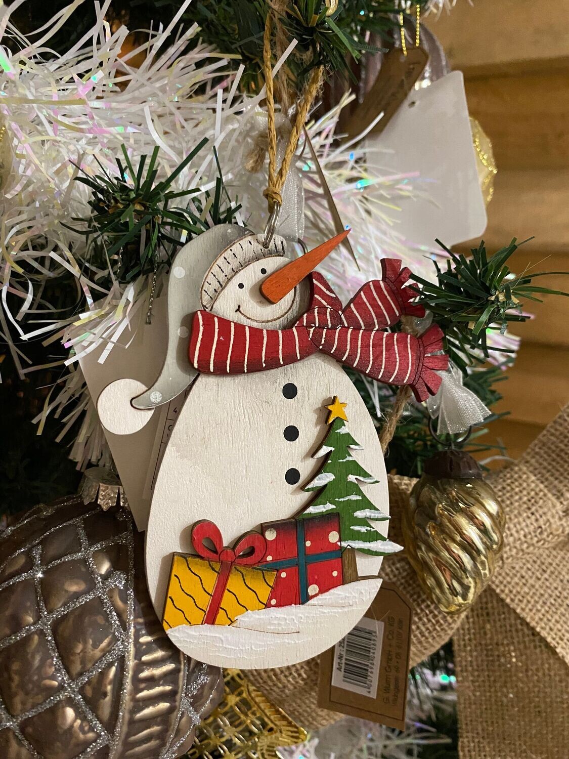 Suspension Bonhomme de neige en bois cadeaux Suspension Bonhomme de neige en bois cadeaux