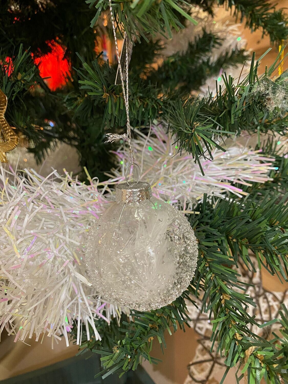 Boule de noël verre à plumes