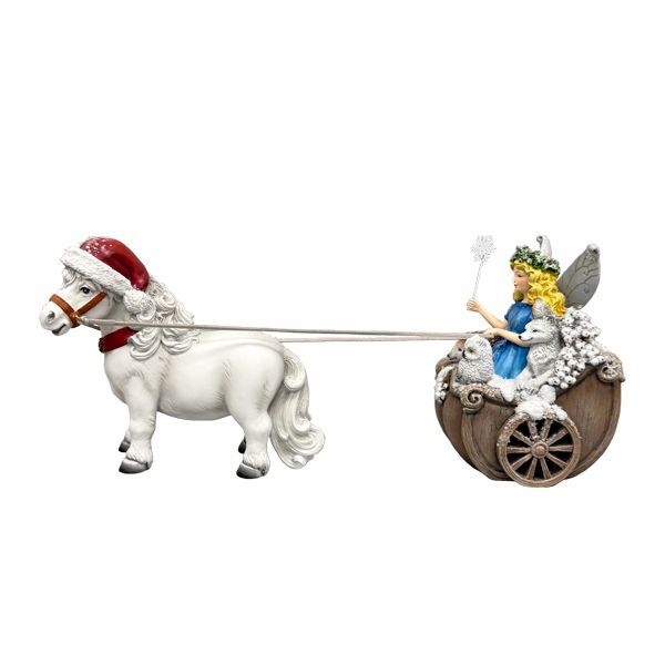 Fée dans son carrosse tiré par un poney blanc