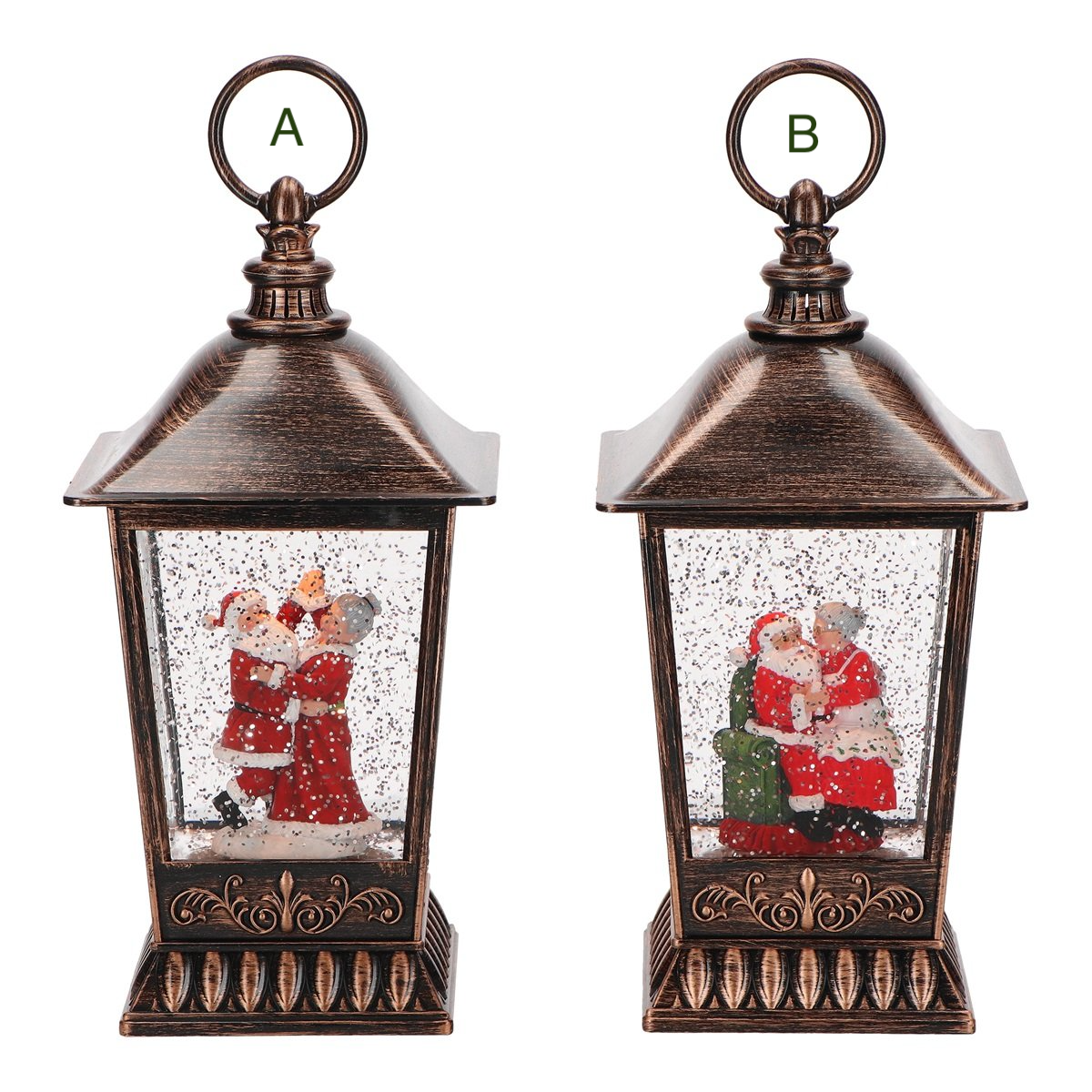 Lot de 2 Lanternes à eau  Père et Mère Noël dansante et Père et Mère Noël assis sur un fauteuil