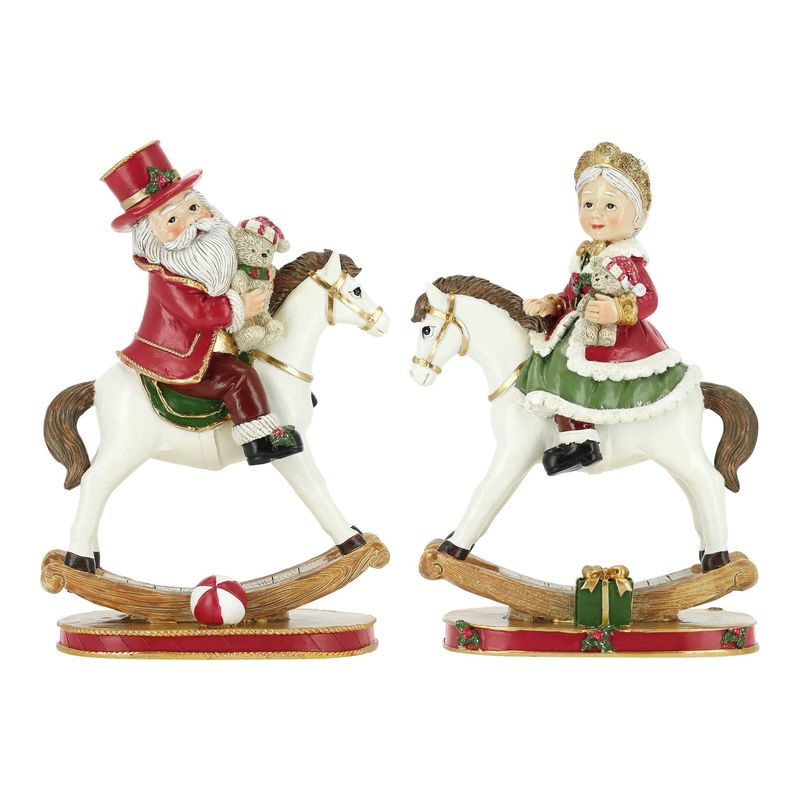 Père Noël et Mère Noël sur cheval à bascule