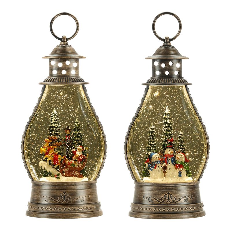 Lot de 2 Lanternes à eau LED  Père Noël dans son traîneau et Trio de bonhommes de neige