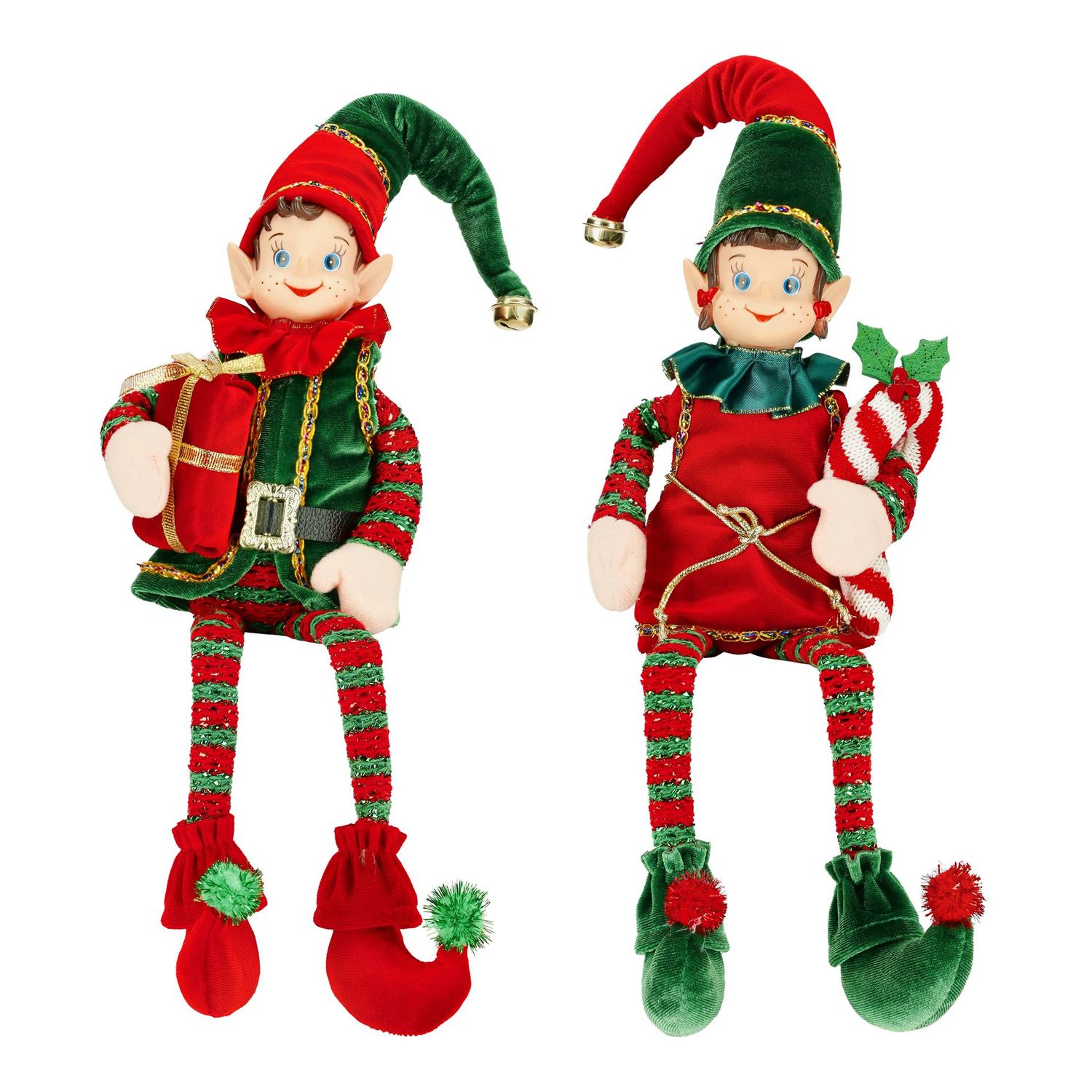 Lutins Farceurs Assis Fille & Garçon – Rouge & Vert (45 cm) Lutins Farceurs Assis Fille & Garçon – Rouge & Vert (45 cm)