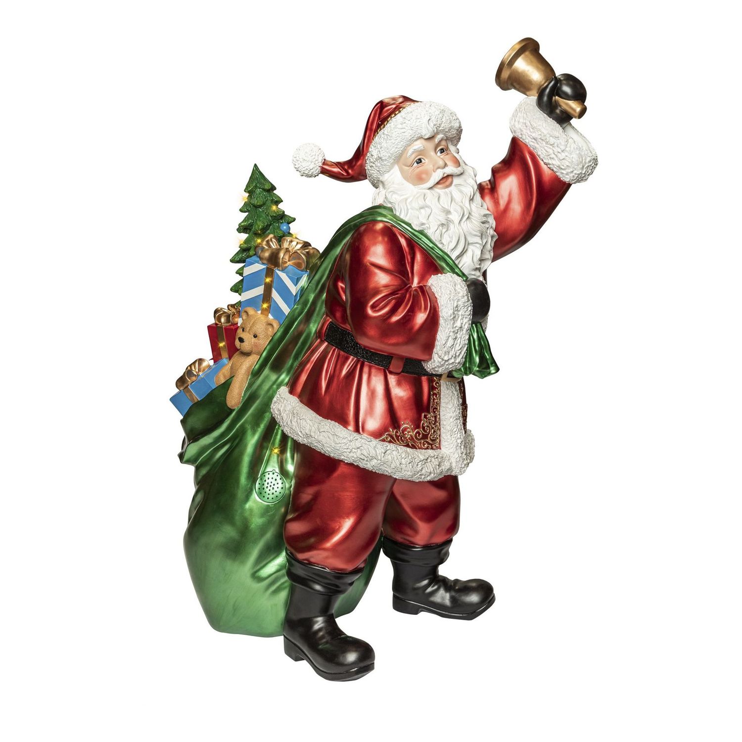 Père Noël avec sac et cadeaux en fibre de verre LED Père Noël avec sac et cadeaux en fibre de verre LED
