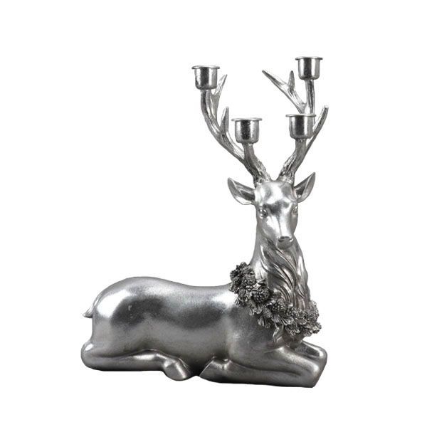 Lot de 2 Cerfs argenté de 46 cm et 37 cm avec porte-bougies Lot de 2 Cerfs argenté de 46 cm et 37 cm avec porte-bougies