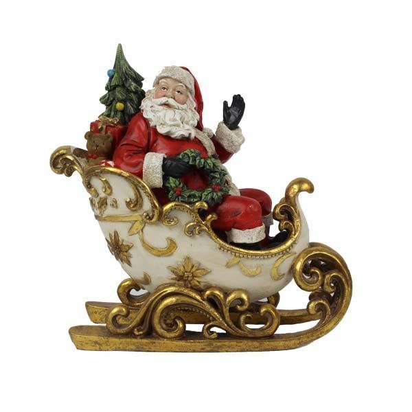 Père Noël de 32 cm dans un traîneau doré Père Noël de 32 cm dans un traîneau doré