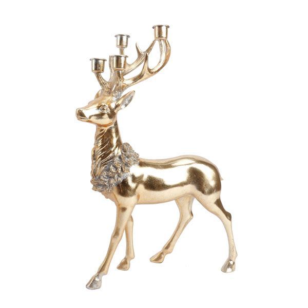 Cerf doré de 46 cm avec porte-bougies ET Cerf doré couché de 37 cm avec porte-bougies Cerf doré de 46 cm avec porte-bougies ET Cerf doré couché de 37 cm avec porte-bougies