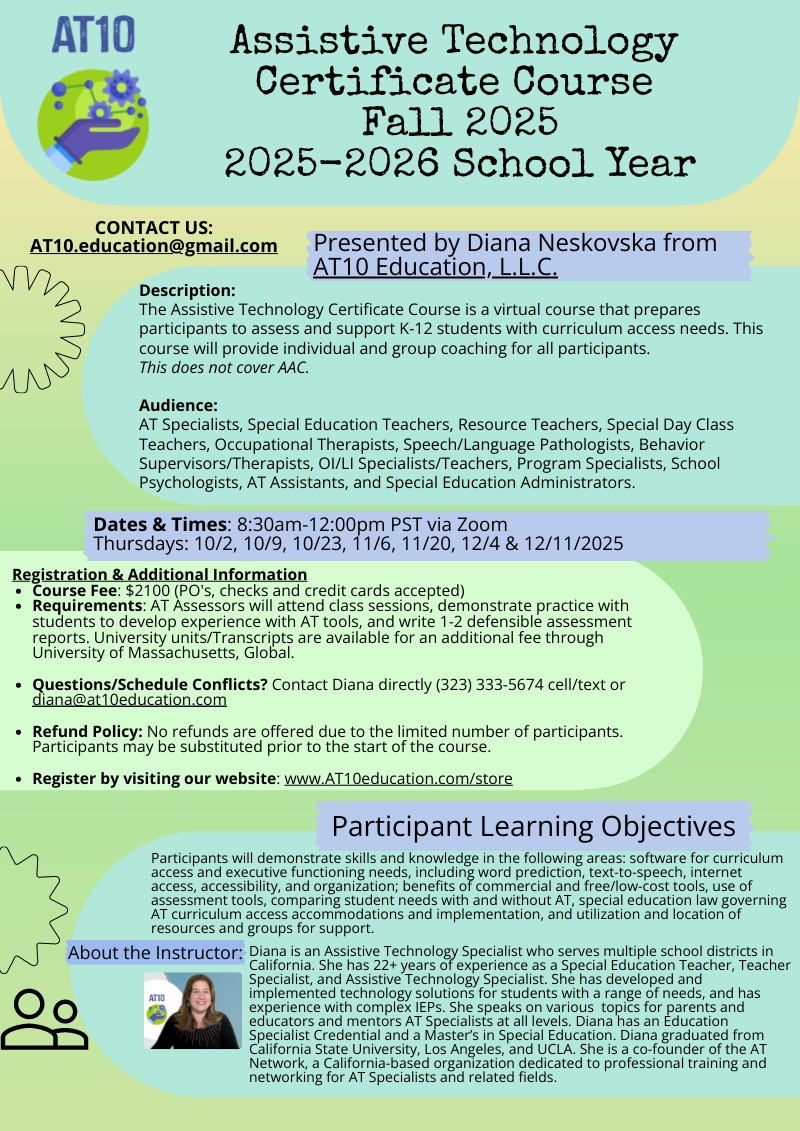 AT Certificate Course - Fall 2025 - Virtual, Begins 10/2/2025
