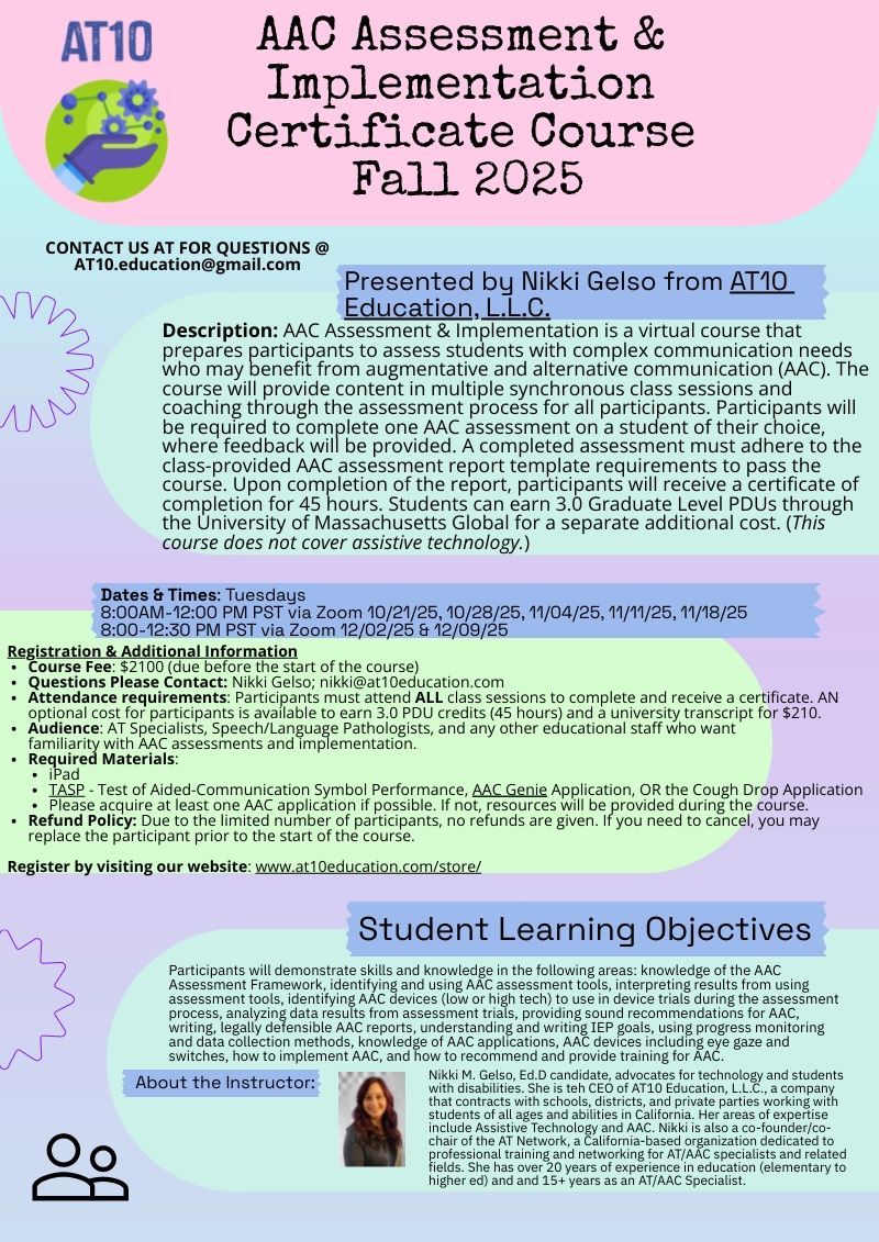 AAC Assessment & Implementation  Certificate - Virtual, Begins 10/21/2025