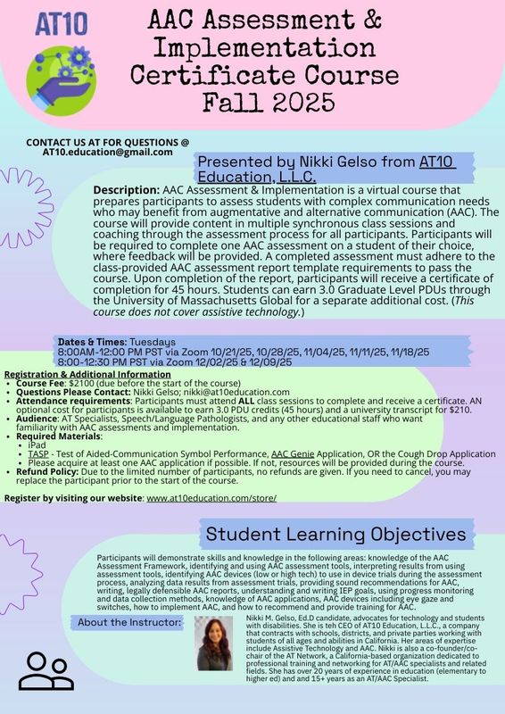 AAC Assessment & Implementation  Certificate - Virtual, Begins 10/21/2025