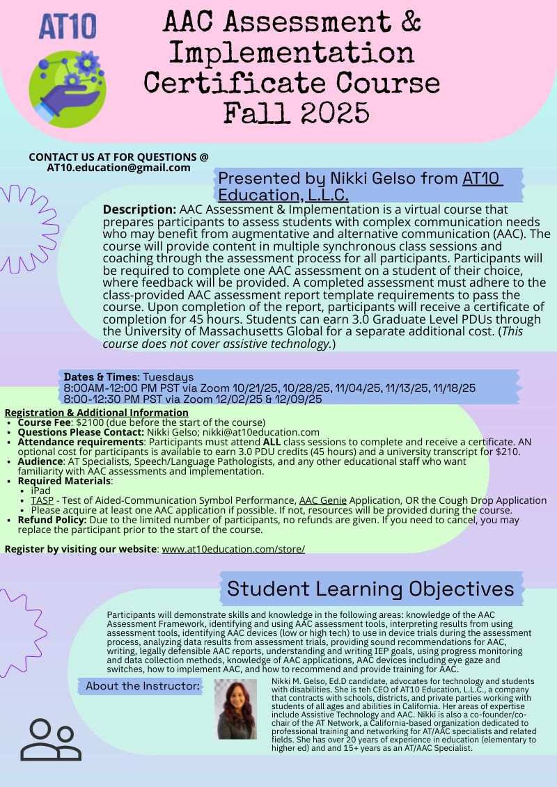 AAC Assessment & Implementation  Certificate - Virtual, Begins 10/21/2025