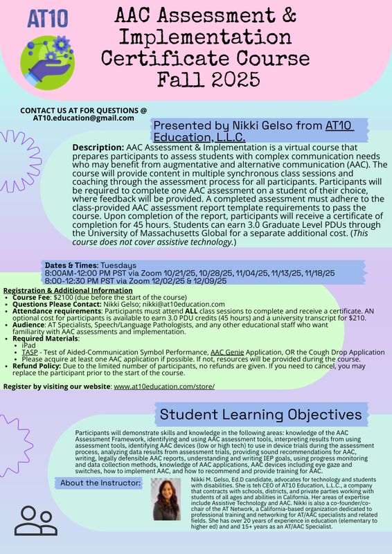 AAC Assessment & Implementation  Certificate - Virtual, Begins 10/21/2025