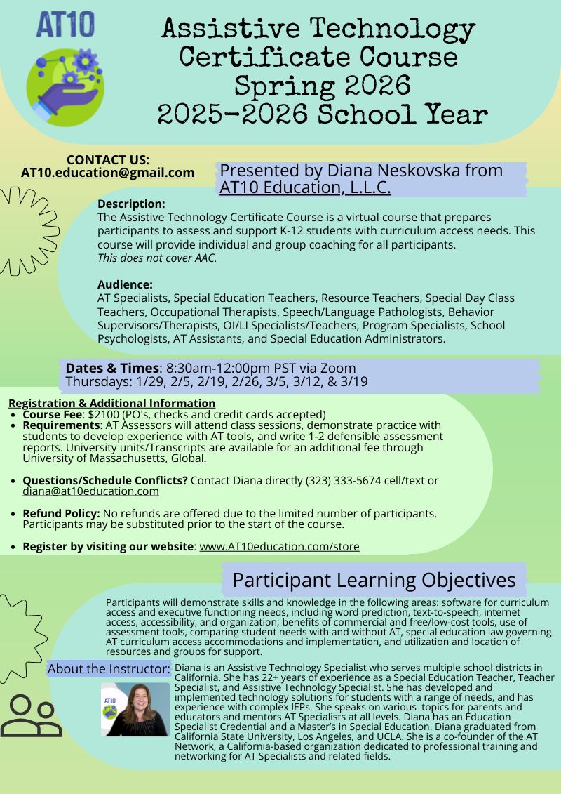 AT Certificate Course - Spring 2026 - Virtual, Begins 1/29/2026 AT Certificate Course - Spring 2026 - Virtual, Begins 1/29/2026