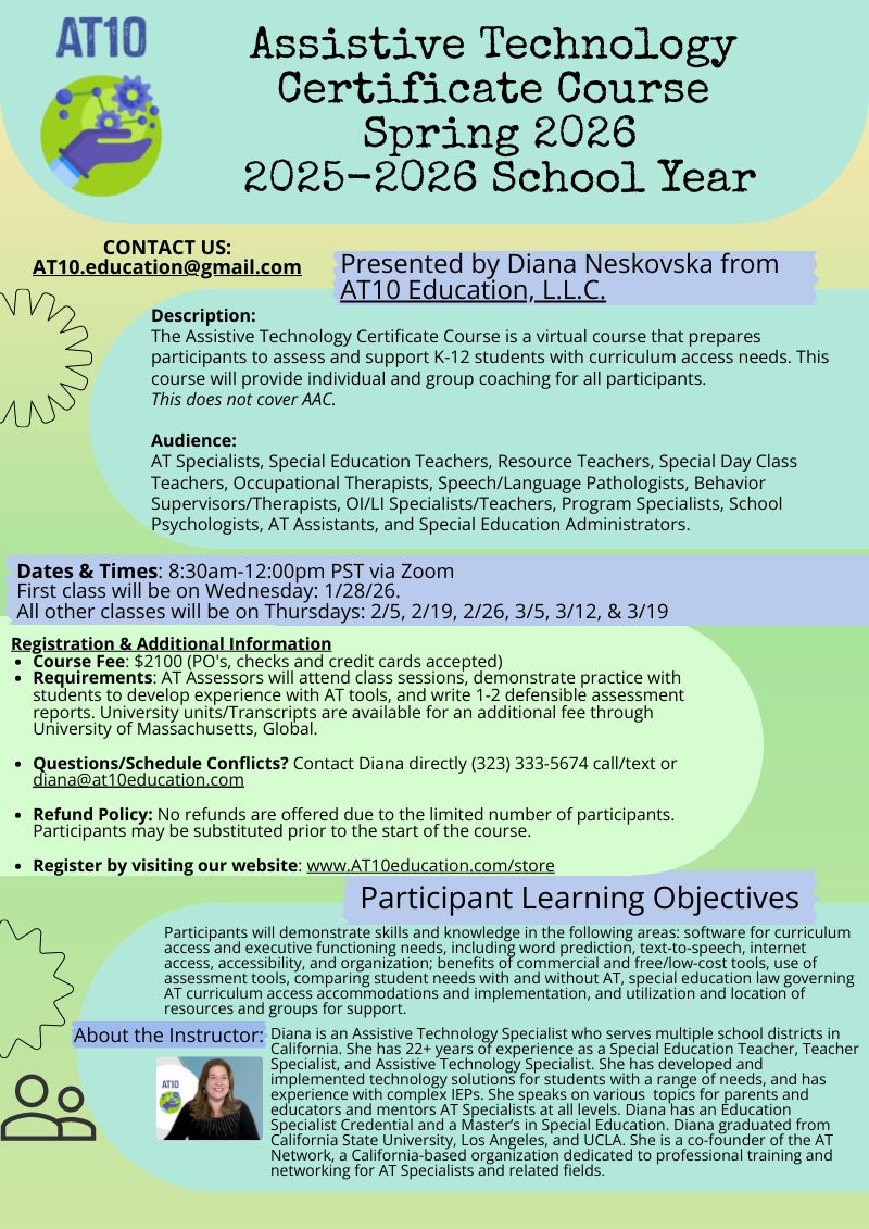 AT Certificate Course - Spring 2026 - Virtual, Begins 1/28/2026 AT Certificate Course - Spring 2026 - Virtual, Begins 1/28/2026