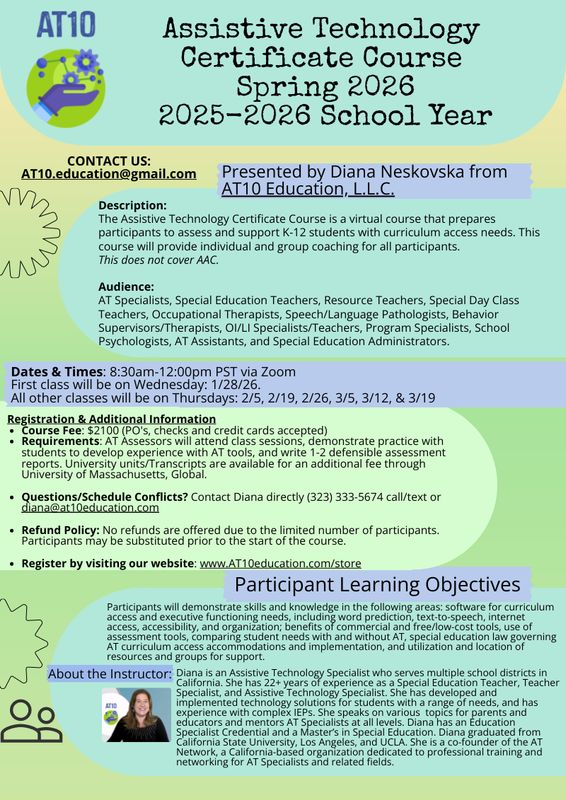 AT Certificate Course - Spring 2026 - Virtual, Begins 1/28/2026