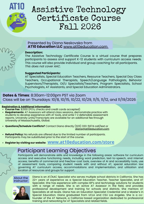AT Certificate Course - Fall 2026 - Virtual, Begins 10/8/2026