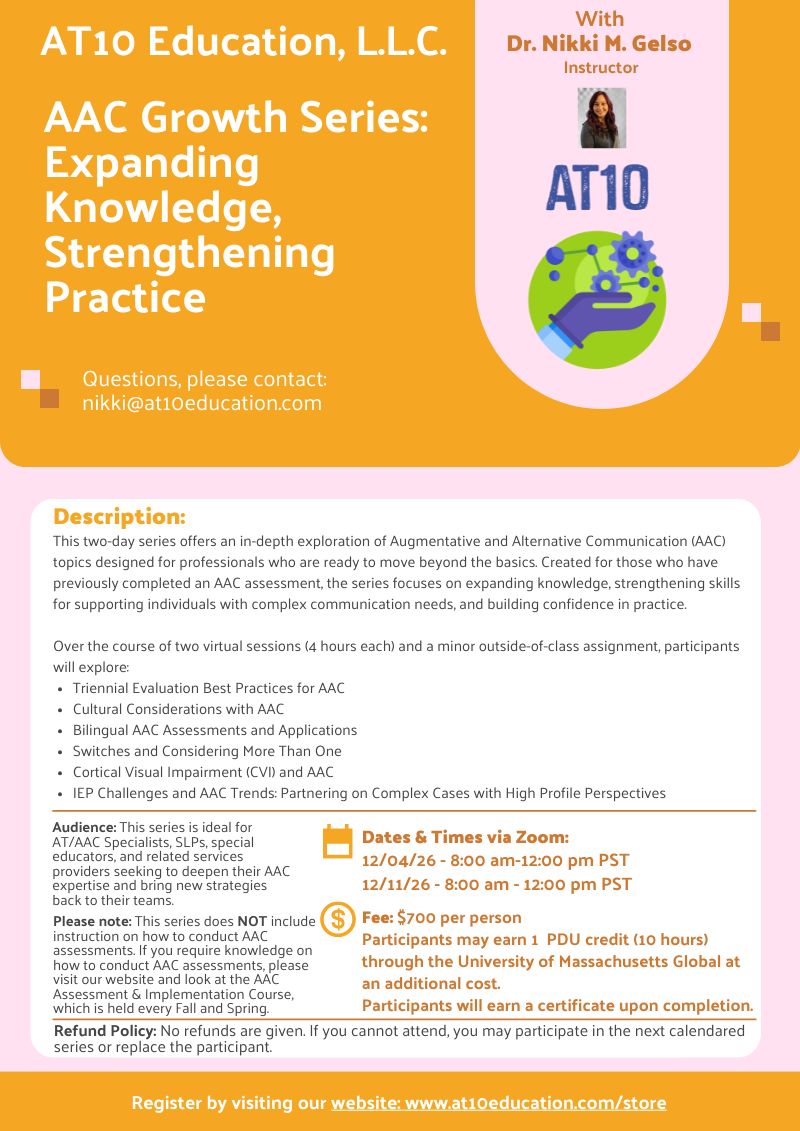 AAC Growth Series: Expanding Knowledge, Strengthening Practice - Virtual, Begins 12/4/2026 AAC Growth Series: Expanding Knowledge, Strengthening Practice - Virtual, Begins 12/4/2026