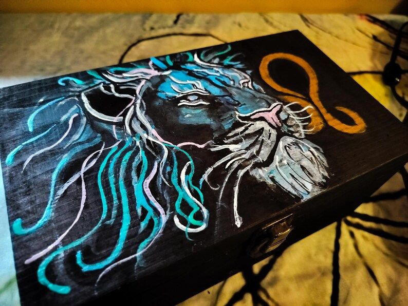Hand Painted Lion Decorative Box