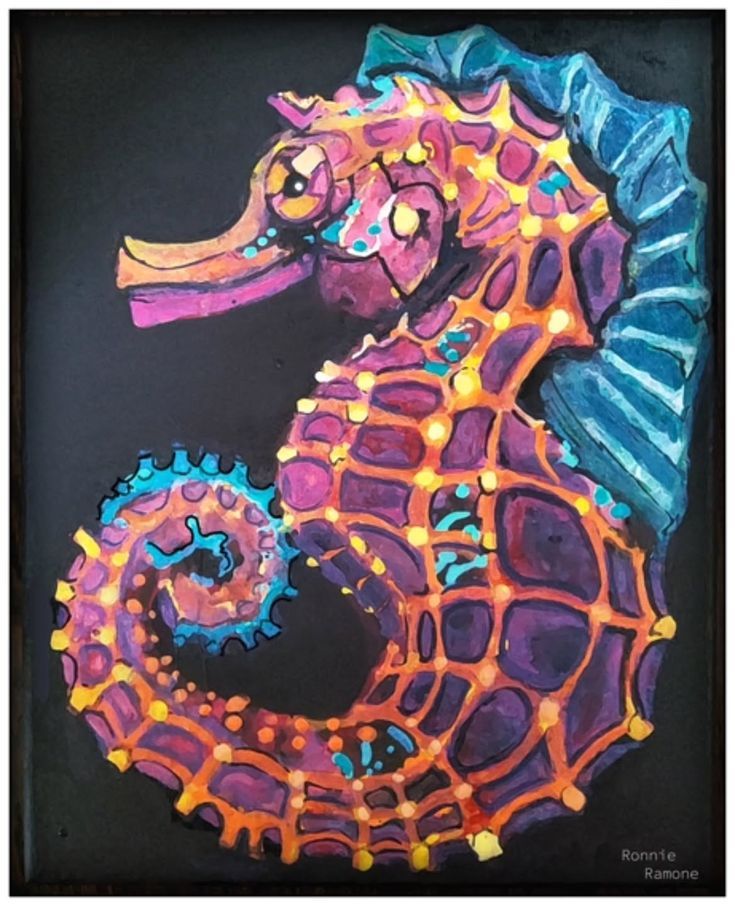 Hand Painted Seahorse Original Artwork 