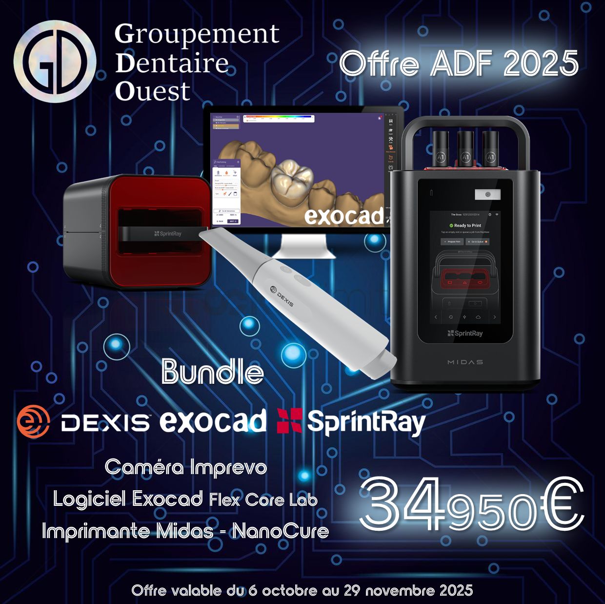 Bundle Imprevo Dexis + Sprintray Midas + Exocad Flex Core Lab