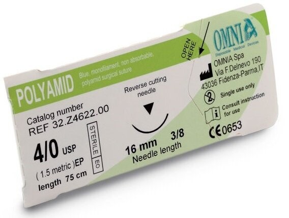 Fil de suture Omnia Polyamide non résorbable aiguille 3/8 de cercle Fil de suture Omnia Polyamide non résorbable aiguille 3/8 de cercle