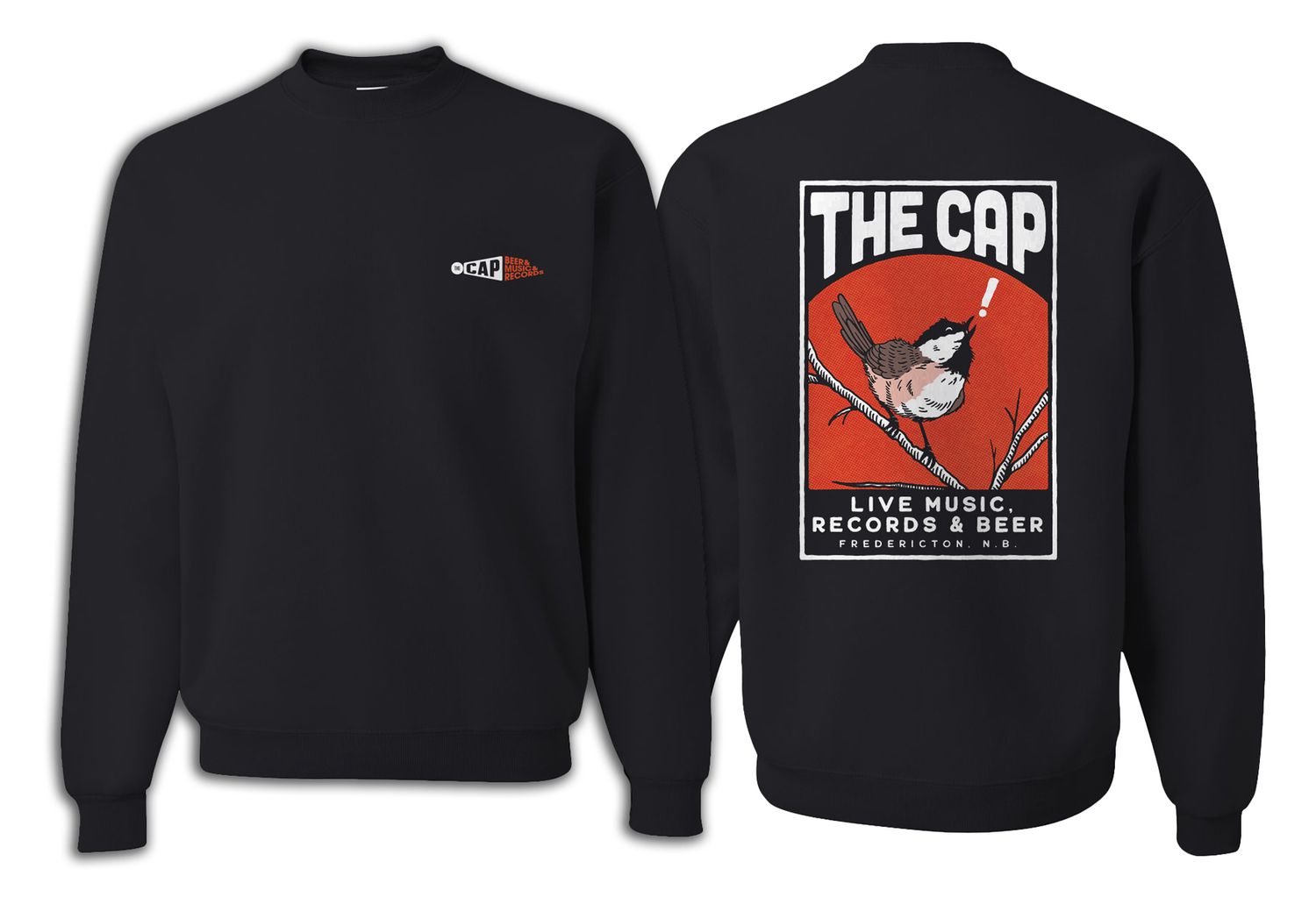 Black Crewneck (Chickadee Print)