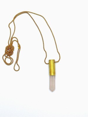Crystal Copper Bullet Necklace in Pink Quartz