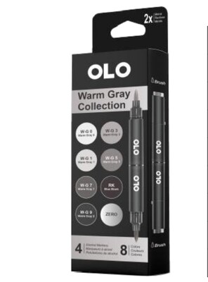 Olo Warm Gray Collection Alcohol Markers 4 Pens-8 Colours