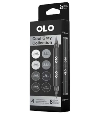 Olo Cool Gray Collection Alcohol Markers 4 Pens-8 Colours