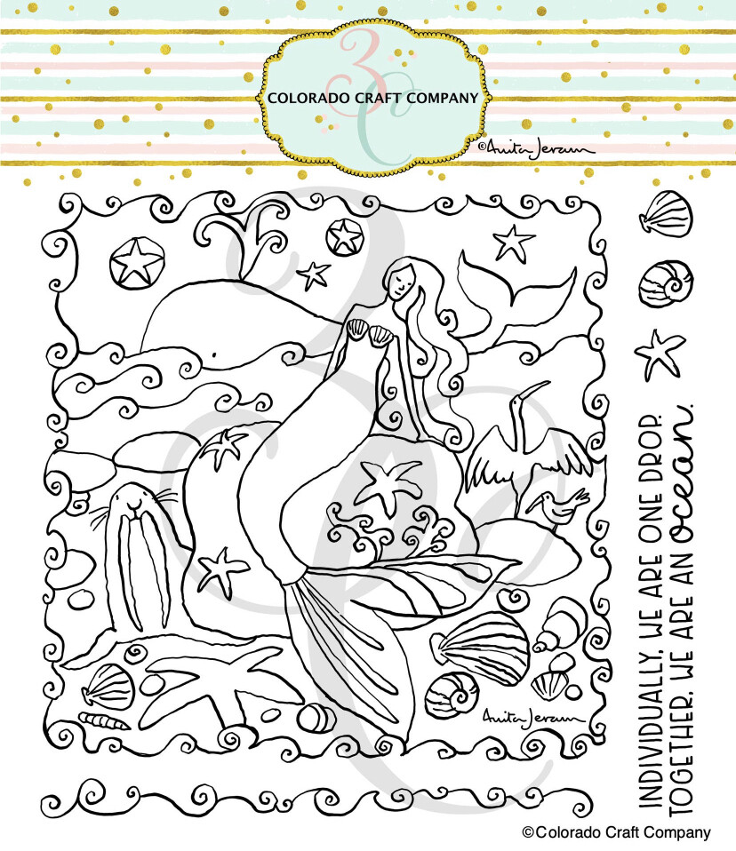 AJ760 Anita Jeram~Mermaid &amp; Whale 6 x 6 Clear Stamps