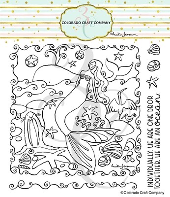 AJ760 Anita Jeram~Mermaid &amp; Whale 6 x 6 Clear Stamps