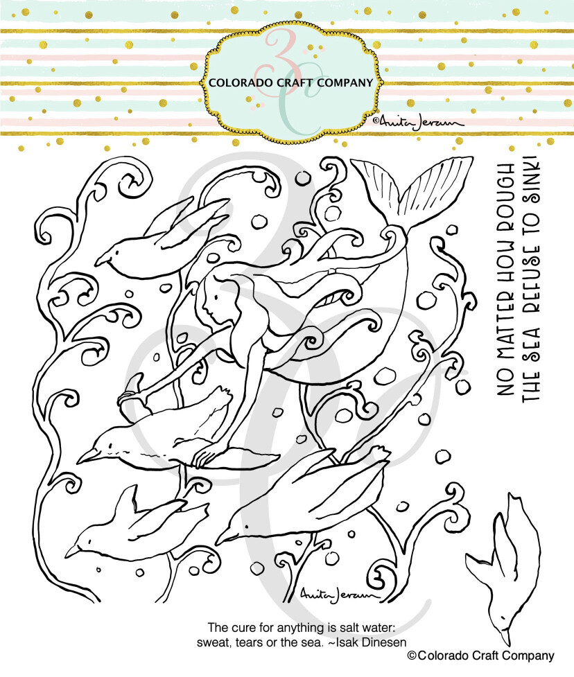 AJ758 Anita Jeram~Mermaid &amp; Penguins 6 x 6 Clear Stamps
