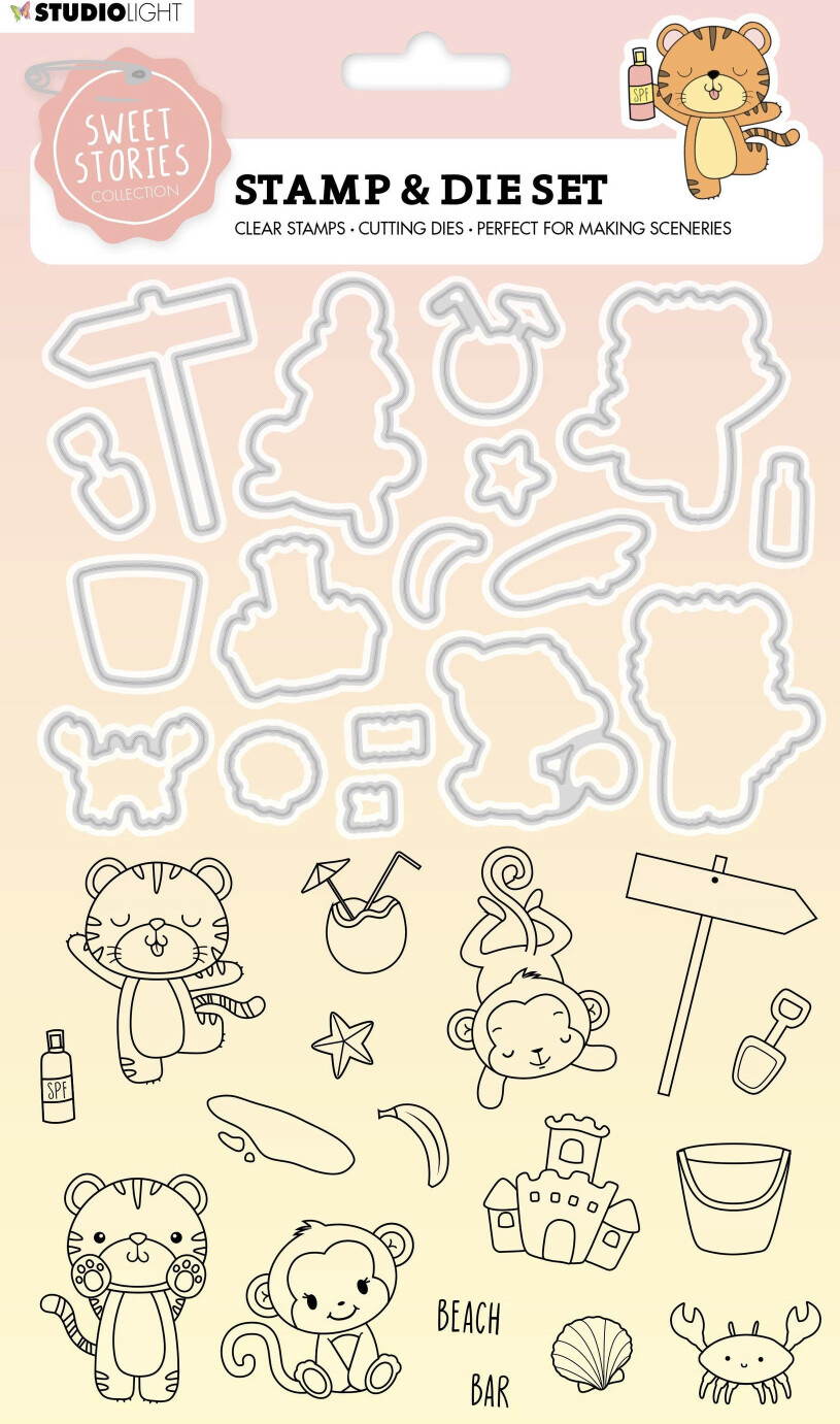 SS Stamp &amp; Cutting Die Beach Fun Sweet Stories 270x160x1mm 33 PC nr.47