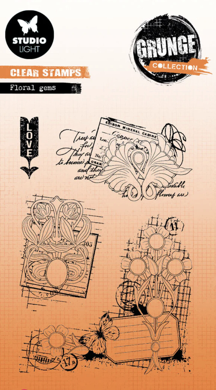 Floral Gems Grunge Collection Clear Stamp NR400 4 Pcs