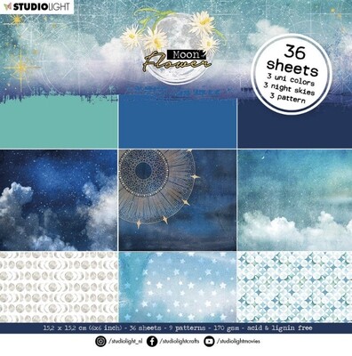 SL paper Pad Blue Night Sky Moon Flower Collection 36 Sheets