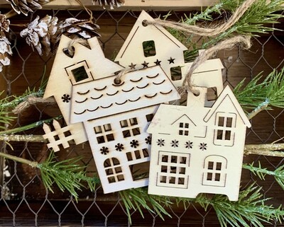 Assorted Chipboard Wooden Mini Houses