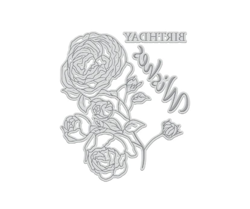 Letterpress Impression Stamp - Birthday Wish Floral