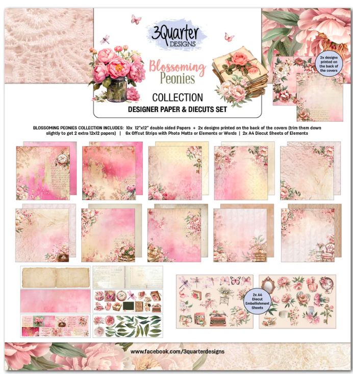 3Quarter Blossoming Peonies -  12x12 Design Paper &amp; Diecuts Set