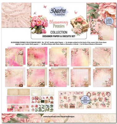 3Quarter Blossoming Peonies -  12x12 Design Paper &amp; Diecuts Set