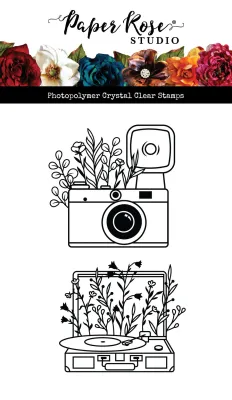 Vintage Floral Camera &amp; Record Player Stamp/Die Set
