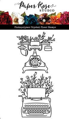 Vintage Floral Phone &amp; Typewritter Stamp/Die Set 4 Pcs
