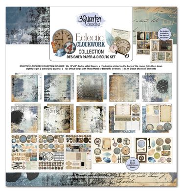 3Quarters Designs - Eclectic Clocks 12x12 Design Paper And Die Cuts