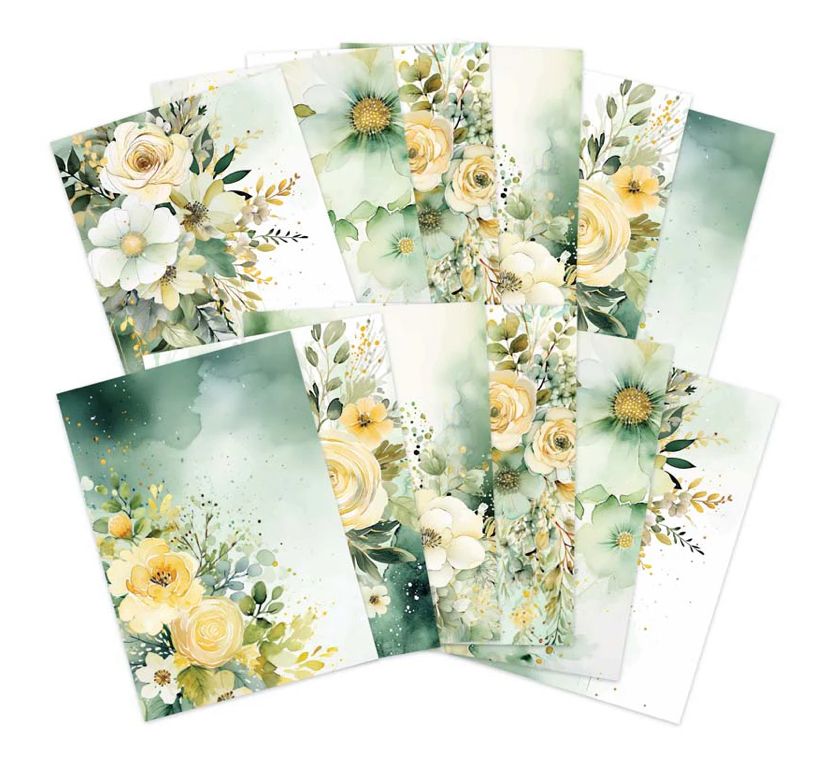 Adorable Scoreable Designer Cardstock - Sage Blooms Single Sheet Assorted
