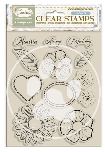 Timeless - Flowers And Hearts Clear Stamp
